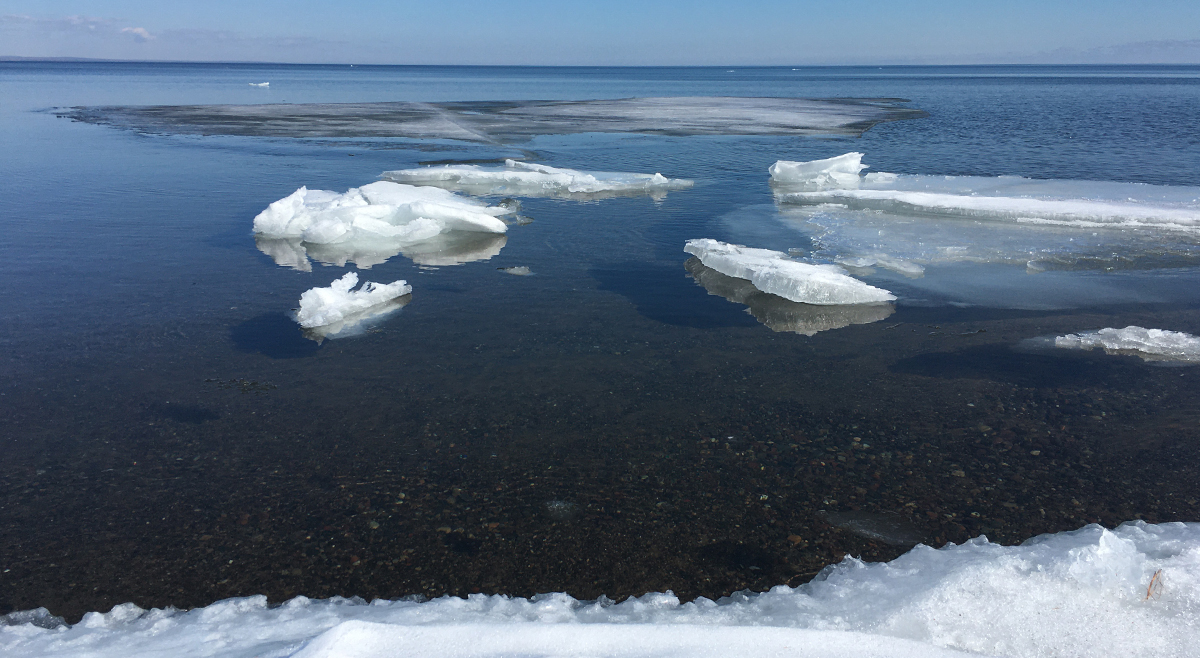 Growler and bergy bit ice formations floating in Lake Superior.