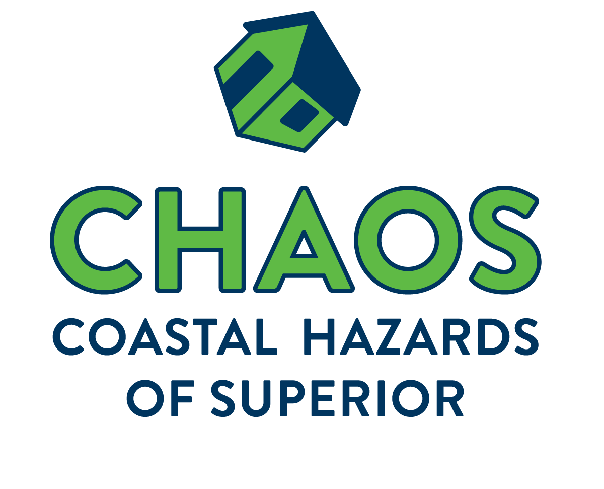 Image of CHAOS logo with blue and green text: CHAOS Coastal Hazards of Superior