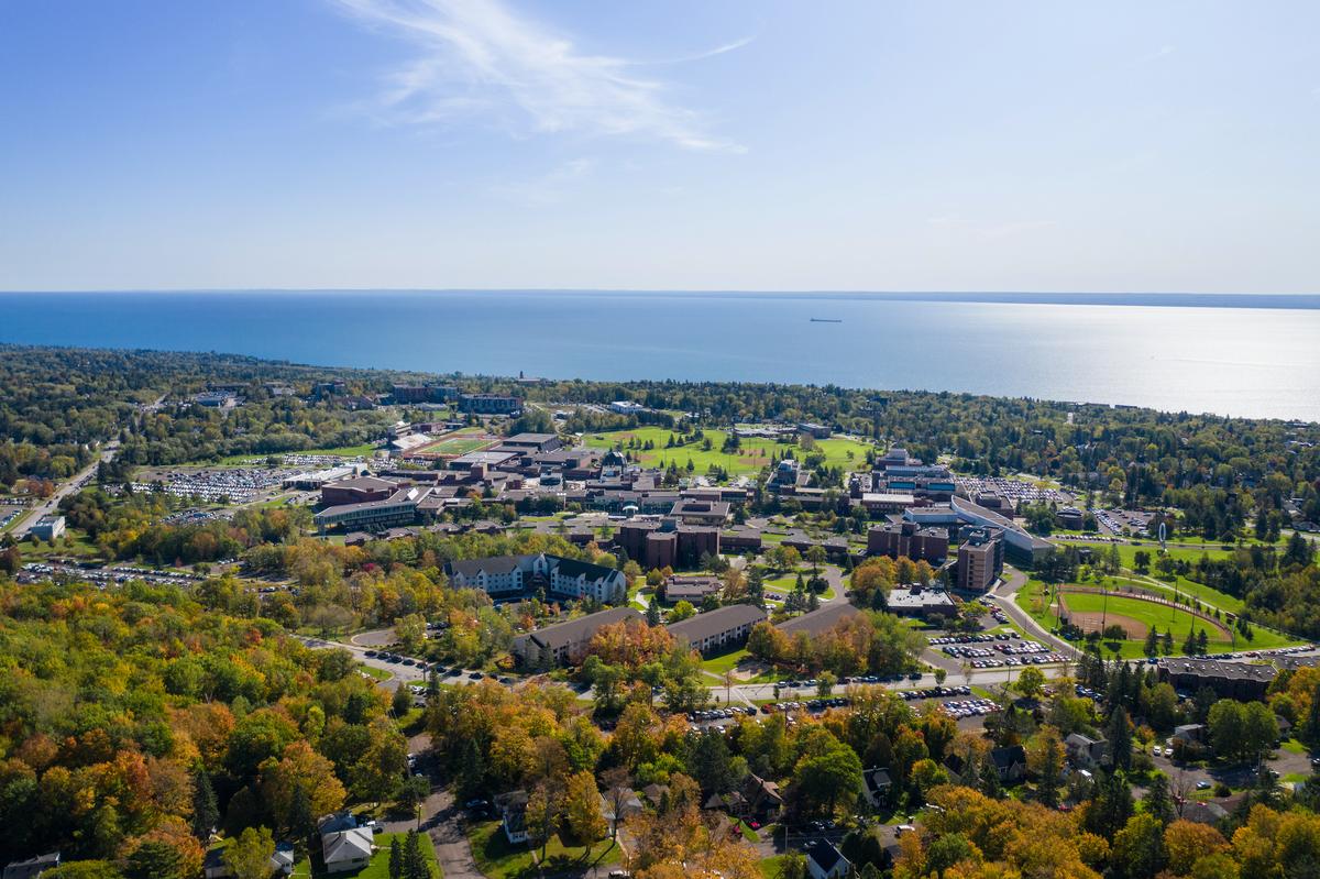 Aerial East view of the University of Minnesota Duluth campus