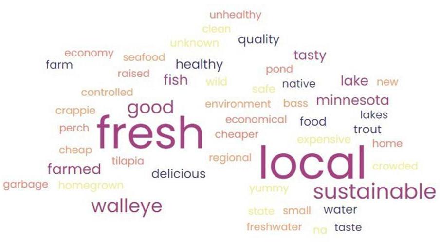 Word cloud of words related to Minnesota-grown fish and seafood.