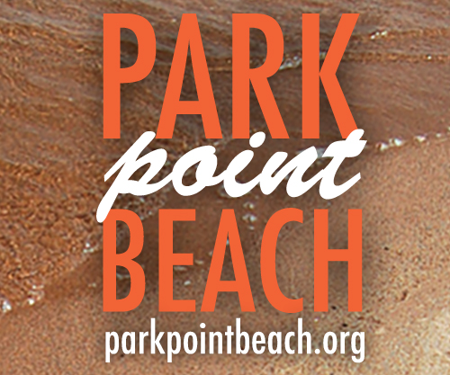 ParkPointBeach.org text overlaid on image of sand and water 