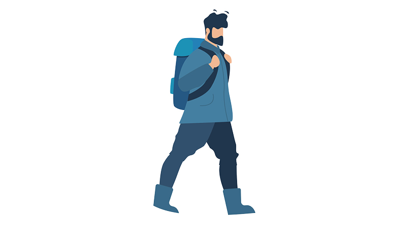 Simple illustration of a man wearing a backpack