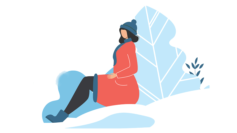 Simple illustration of a woman sitting in the snow 