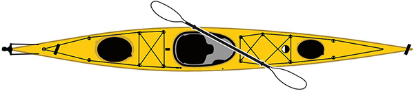 A horizontal kayak and oar.