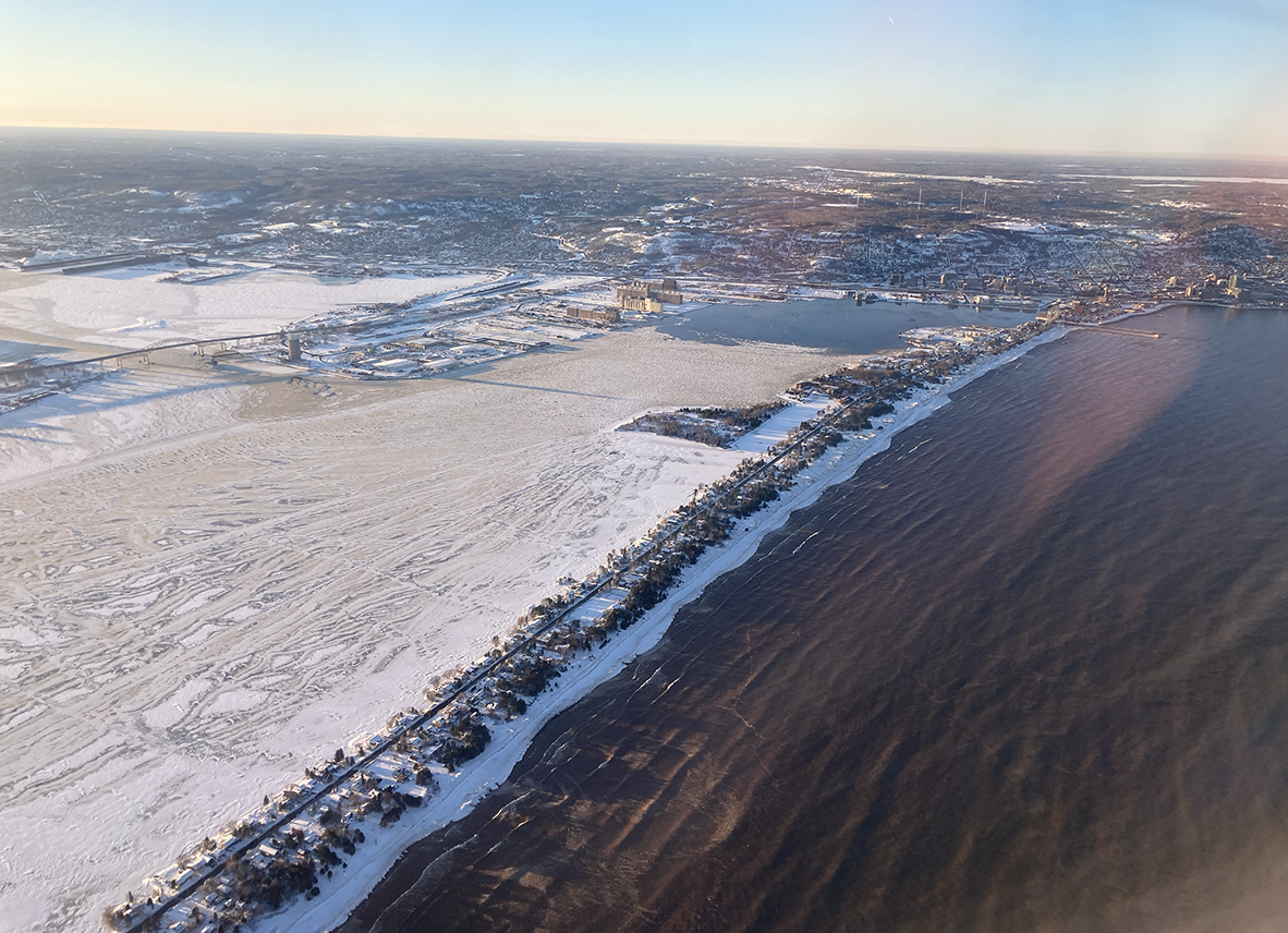 Lake Superior, Minnesota Point, Duluth-Superior harbor aerial view