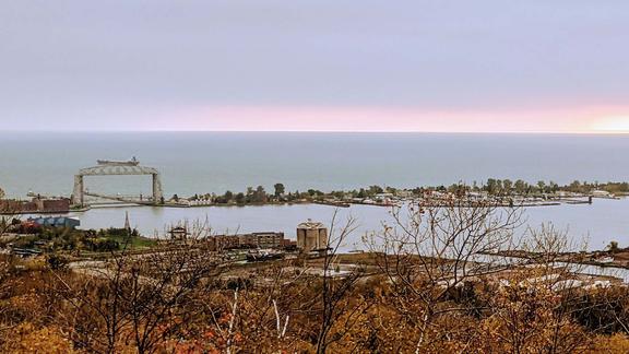 Sunrise over the Duluth harbor.