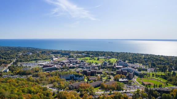 Aerial East view of the University of Minnesota Duluth campus