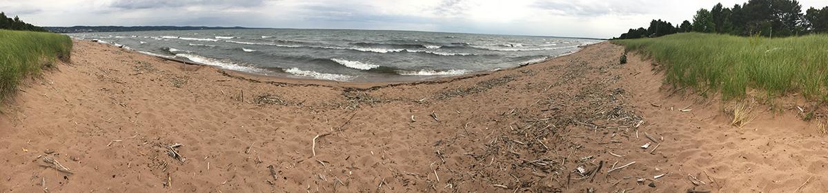 Lake Superior beach and lake panoramic 
