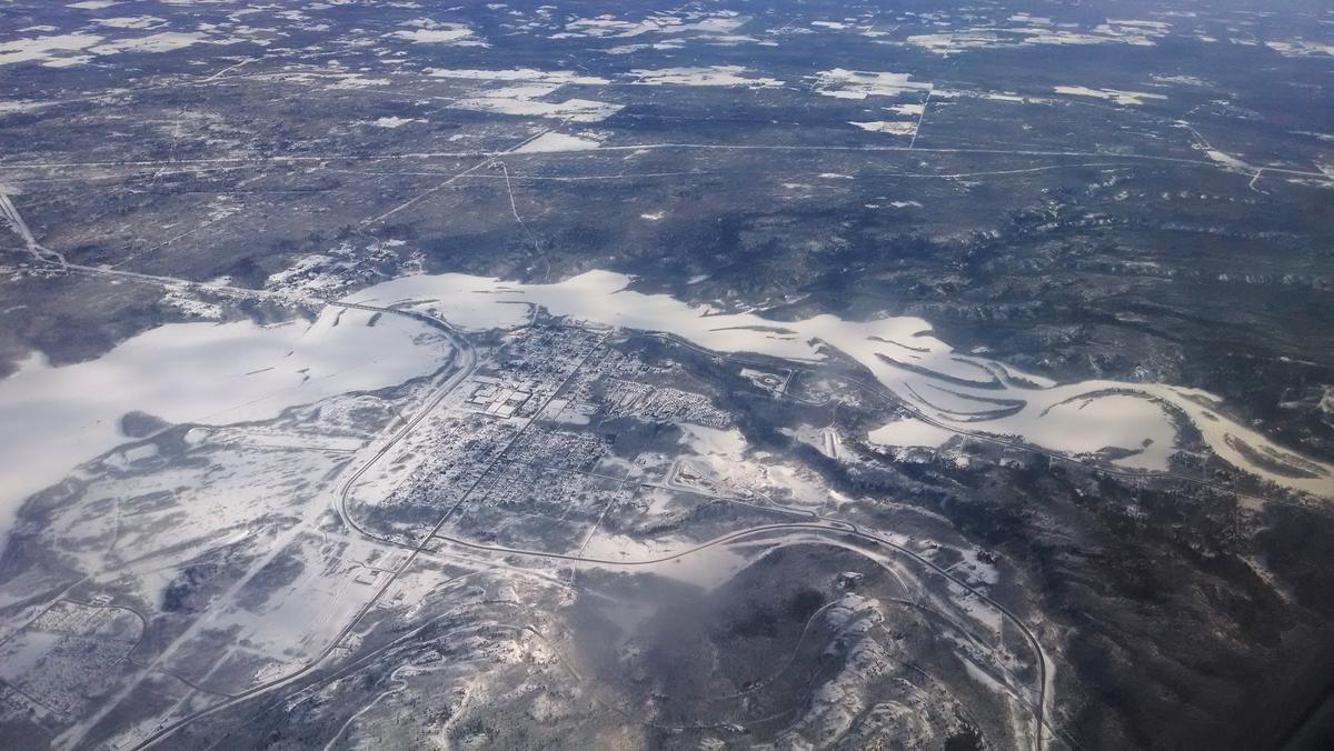 Aerial view of the St. Louis River Estuary in winter.