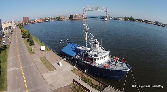 University of Minnesota Duluth, Large Lakes Observatory Research Vessel (R/V) Blue Heron in the Port of Duluth-Superior in September 2018.