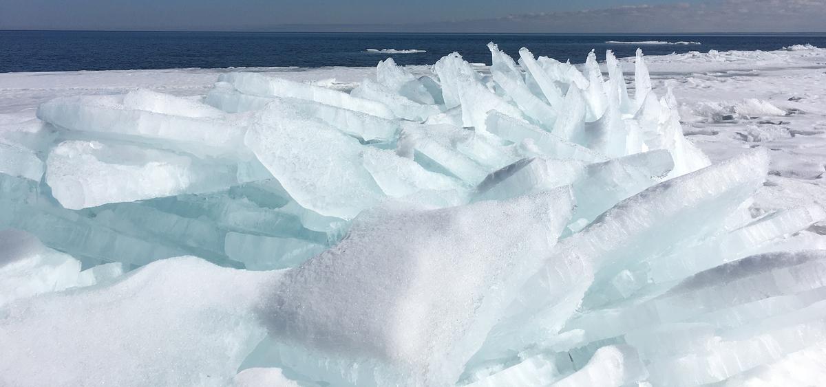 Jagged pieces of ice on shore of Lake Superior.