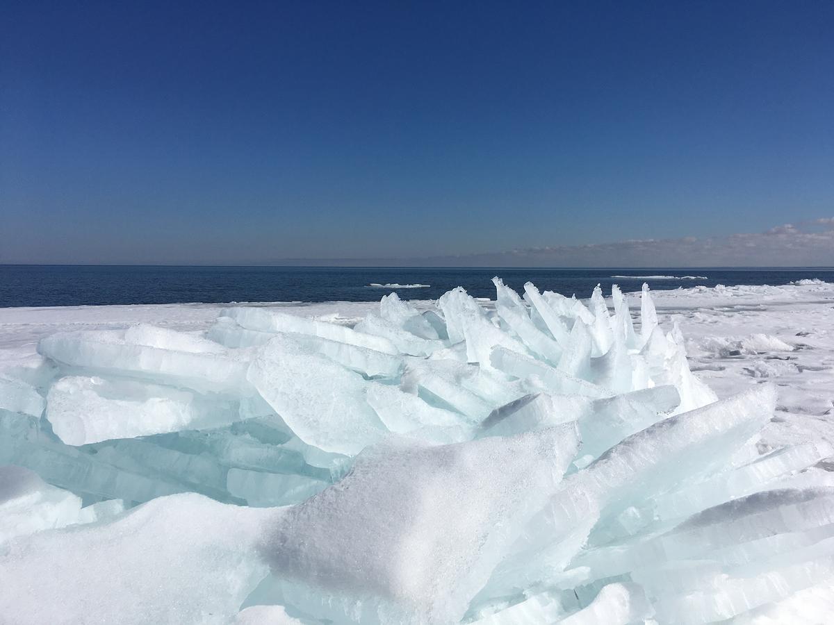 Jagged pieces of ice on shore of Lake Superior.
