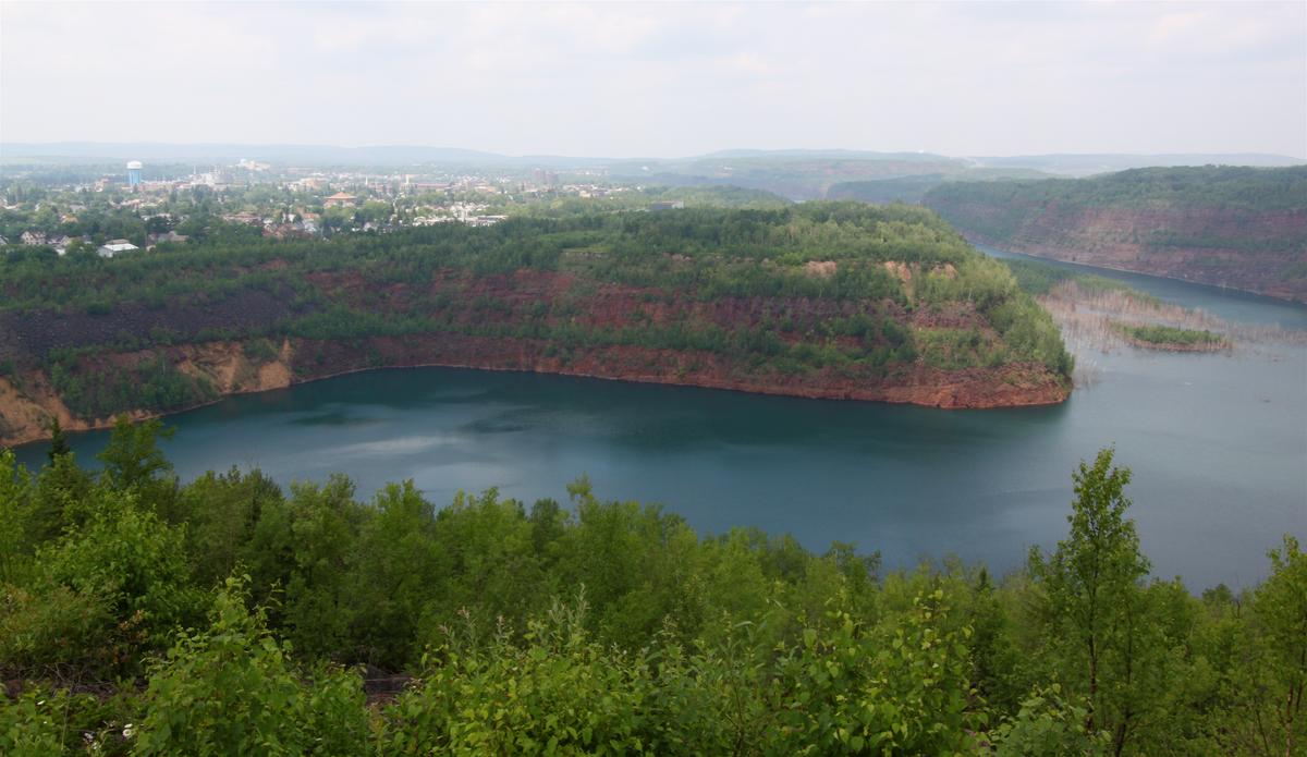 An abandoned open pit iron ore mine in Virginia, MN.