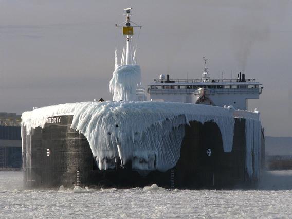 American Integrity ship with coating of ice in Duluth, Minnesota 2010