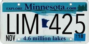 Minnesota license plate with altered text that reads 4.6 million lakes